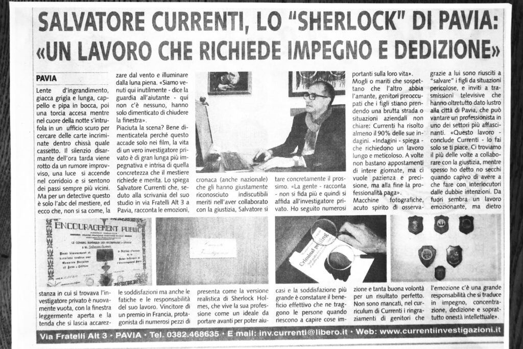 Articolo di giornale su Currenti Investigazioni Pavia foto 1