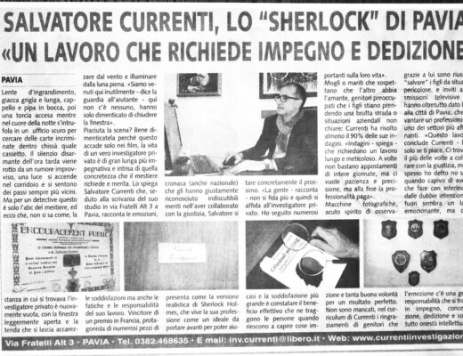 Articolo di giornale su Currenti Investigazioni Pavia foto 1
