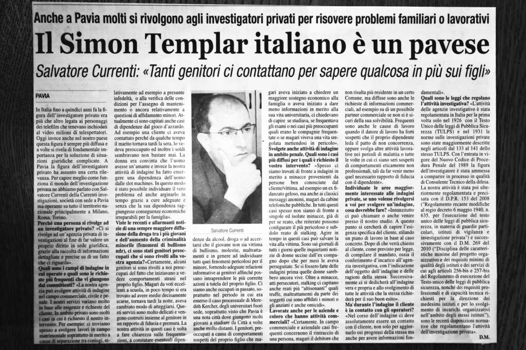 Articolo di giornale su Currenti Investigazioni Pavia foto 7